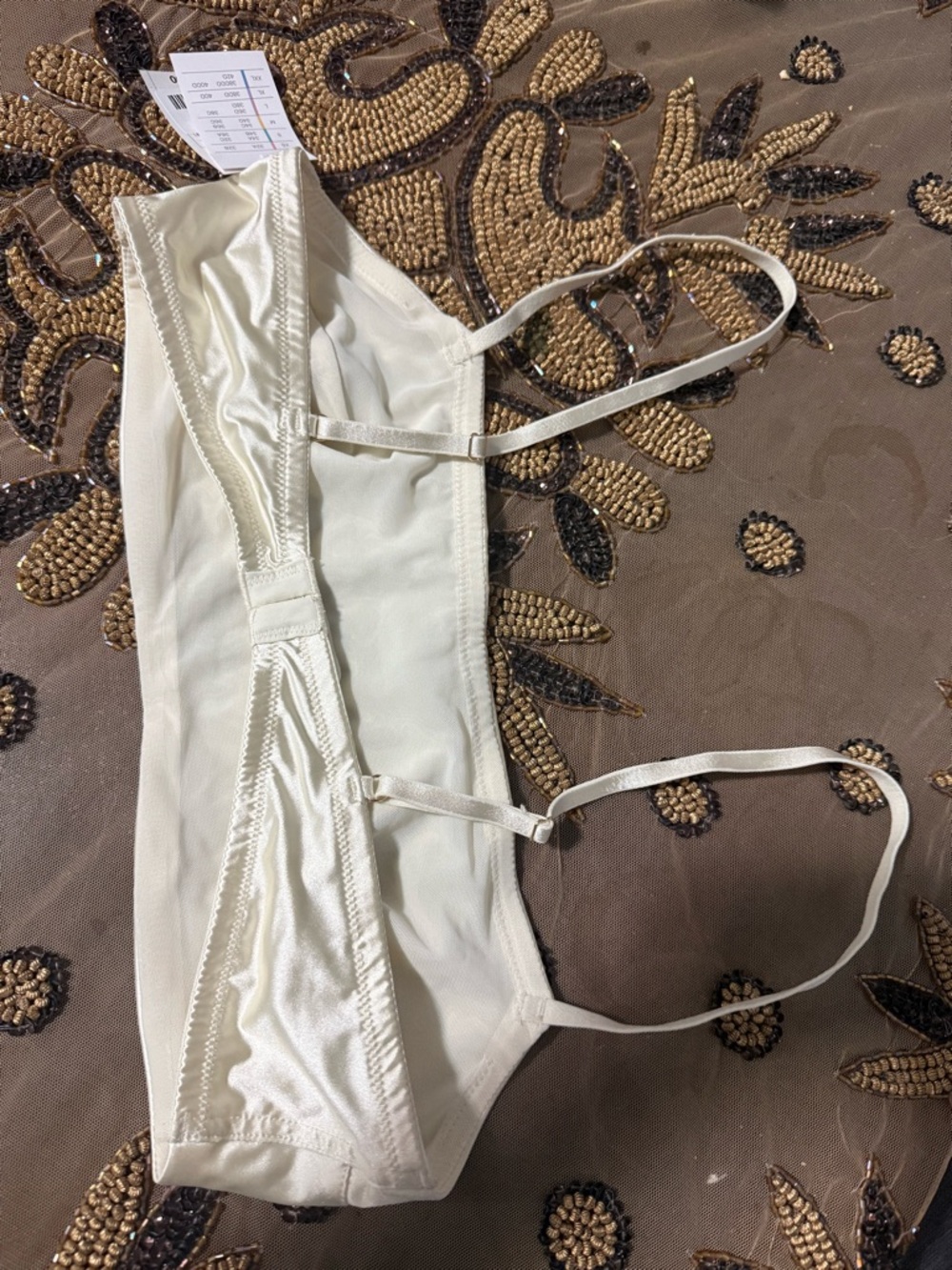 Auden Satin Stretch Bandeau Bralette in Cream - Picture 3 of 3